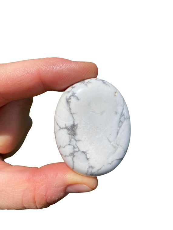 White Howlite Palm Stone (~1.75") - White Howlite Polished Oval Palm Stone - Tumbled White Howlite Worry Stone - Crystal For Sleep Support