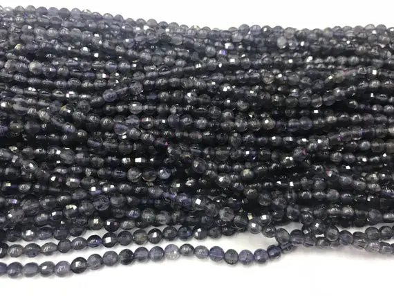 Faceted Iolite 4mm Flat Round Cut Grade A Natural Coin Beads 15 Inch Jewelry Bracelet Necklace Material Supply