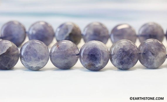L-m/ Iolite 16mm/ 14mm Dime Beads. 15.5" Strand Blue Purple Gemstone Beads For Jewelry Making