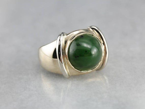 Vintage Jade Ring, Jage And Gold, Cabochon Ring, Jade Statement Ring 66tlmf8v-p