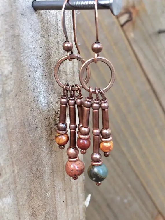 Boho Dangle Earrings, Red Creek Jasper Earring, Small Chandelier Earrings, Copper Dangle Earrings, Copper Jewelry, Southwestern Jewelry