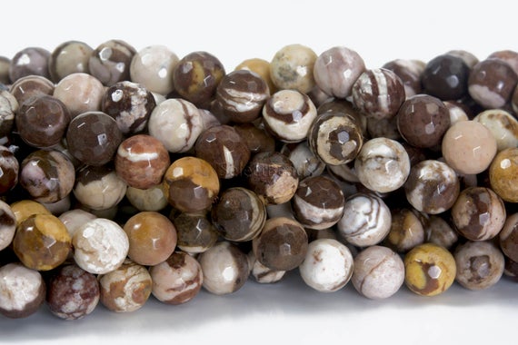 Faceted Round Beads Brown Zebra Jasper Beads - Brown Facet Gemstones - White And Brown Semiprecious Stone Beads - 4-10mm Beads -15inch