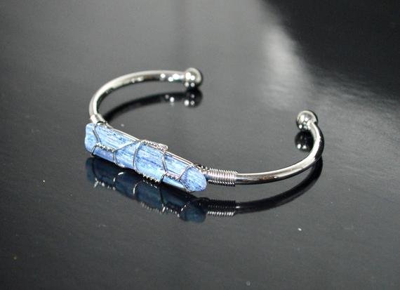 Kyanite Bangle Bracelet * Gold Plated 18k Or Silver Plated * Gemstone * Gypsy * Hippie * Adjustable * Statement * Stacking *christmas