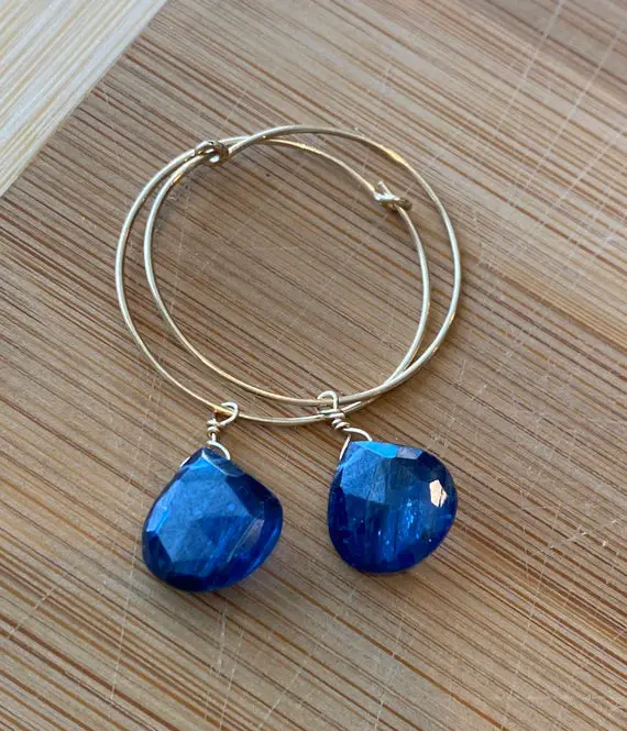 Kyanite Earrings Briolette Earrings Gold Blue Earrings December Birthstone Gemstone Earrings Healing Gemstone Natural Kyanite Earrings