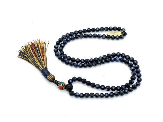 6-7 Mm Aaa Grade Kyanite Mala Beads Necklace, Kyanite Jewelry, Kyanite Knotted Healing Mala Beads, Energized 108 Genuine Kyanite Gemstone Ma