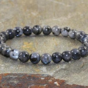 8mm Black Labradorite Stacking Bracelet Yoga Bracelet Labradorite Jewelry Protection Healing Crystals Meditation Wrist Mala Beads Yogi Gift 