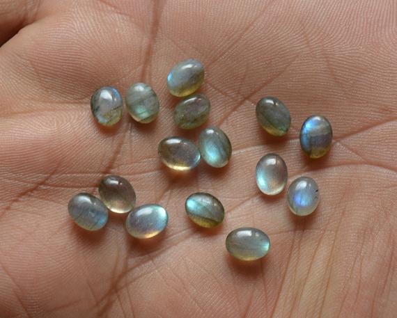 Natural Labradorite Oval Gemstone, Blue Flash Labradorite Loose Cabochons, Smooth Polished Cabs 6 Pcs Lot, 6x8mm, Jewelry Gemstone #ar0277