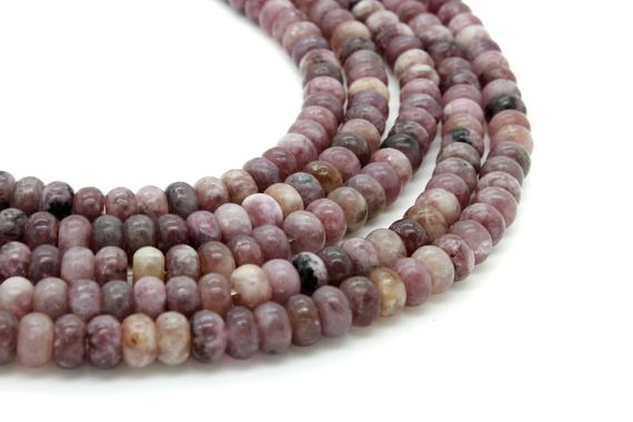 Natural Rare Cherry Rose Red Lepidolite Smooth Rondell Loose Gemstone Beads - 5mm X 8mm - Rdf59