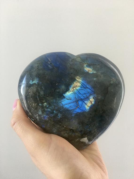 Xl Labradorite Heart, High Flash Labradorite Heart, Flashy Labradorite Heart, Blue Labradorite, Polished Labradorite, Healing Crystal