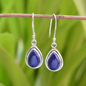 Shop Lapis Lazuli Jewelry! Lapis Lazuli Earrings, Lapis Lazuli 8×12 mm Pear Gemstone, Gemstone Earrings, Sterling Silver Earrings, Handmade Earrings, Silver Earrings | Natural genuine Lapis Lazuli jewelry. Buy crystal jewelry, handmade handcrafted artisan jewelry for women.  Unique handmade gift ideas. #jewelry #beadedjewelry #beadedjewelry #gift #shopping #handmadejewelry #fashion #style #product #jewelry #affiliate #ad