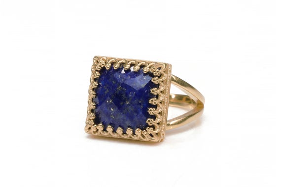 Lapis Lazuli Ring · September Birthstone Ring · Rose Gold Ring · Vintage Ring · Gemstone Ring · Navy Blue Ring · Square Ring · Lapis Jewelry