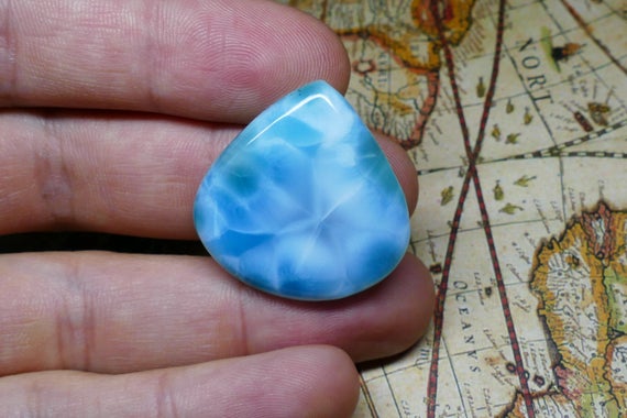 36.6ct Natural Blue Larimar Drop Gemstone Cabochon  Size 29x29x5 Mm