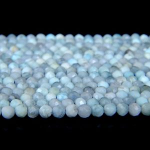 Shop Larimar Faceted Beads! Genuine Natural Dominican Larimar Gemstone Caribbean Light Blue Grade AA 2mm 3mm Micro Faceted Round Loose Beads 15.5 inch Full Strand | Natural genuine faceted Larimar beads for beading and jewelry making.  #jewelry #beads #beadedjewelry #diyjewelry #jewelrymaking #beadstore #beading #affiliate #ad
