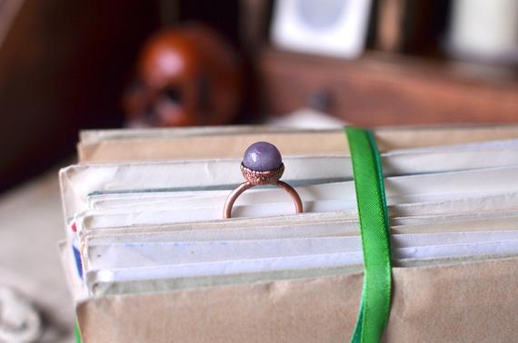Lepidolite Ball Ring Size Us, Made To Order, Raw Jewelry, Copper Electroformed, Knuckle Ring, Midi Ring, Stacking Ring, Wiccan Ring, Magical