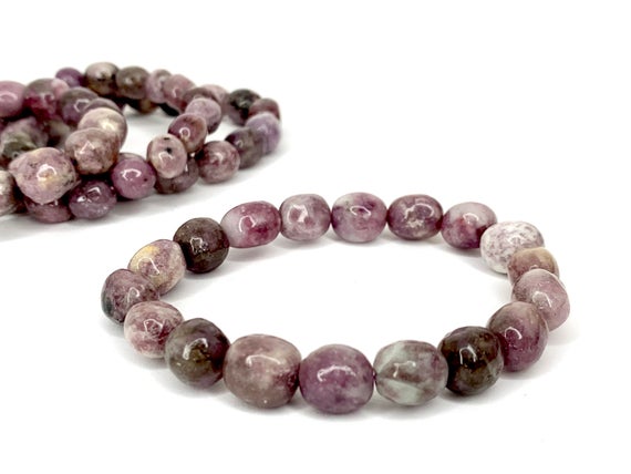 Lepidolite Crystal Bracelet, 8mm Lepidolite Gemstone Oval Bead Bracelet