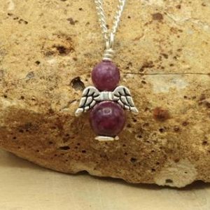 Small Purple Lepidolite angel necklace. Crystal Reiki jewelry. Libra jewelry. 15mm | Natural genuine Array jewelry. Buy crystal jewelry, handmade handcrafted artisan jewelry for women.  Unique handmade gift ideas. #jewelry #beadedjewelry #beadedjewelry #gift #shopping #handmadejewelry #fashion #style #product #jewelry #affiliate #ad
