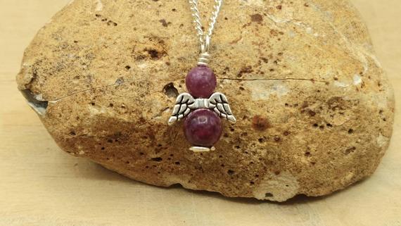 Small Purple Lepidolite Angel Necklace. Crystal Reiki Jewelry. Libra Jewelry. 15mm