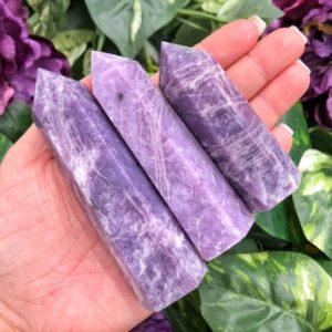 Shop Lepidolite Points & Wands! One Lepidolite Point | Natural genuine stones & crystals in various shapes & sizes. Buy raw cut, tumbled, or polished gemstones for making jewelry or crystal healing energy vibration raising reiki stones. #crystals #gemstones #crystalhealing #crystalsandgemstones #energyhealing #affiliate #ad