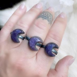 Shop Lepidolite Rings! Lepidolite ring, crescent moon ring | Natural genuine Lepidolite rings, simple unique handcrafted gemstone rings. #rings #jewelry #shopping #gift #handmade #fashion #style #affiliate #ad