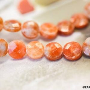 Shop Orange Calcite Beads! M/ Orange Calcite 10mm/ 8mm Faceted Coin beads 16" strand | Natural genuine faceted Orange Calcite beads for beading and jewelry making.  #jewelry #beads #beadedjewelry #diyjewelry #jewelrymaking #beadstore #beading #affiliate #ad