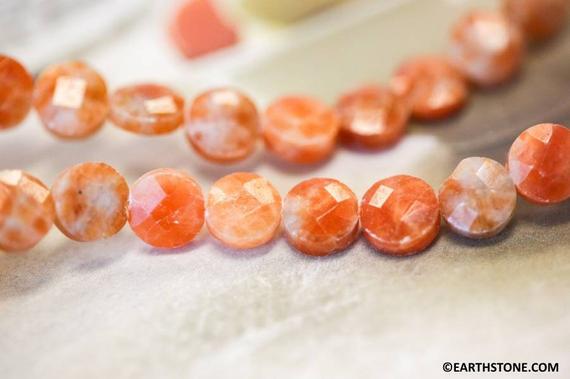 M/ Orange Calcite 10mm/ 8mm Faceted Coin Beads 16" Strand Natural Orange Color Gemstone Beads For Jewelry Making
