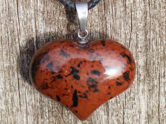 Mahogany Obsidian Puffy Heart Healing Stone Necklace With Positive Healing Energy!