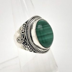 Shop Malachite Rings! Malachite Gemstone Ring, 925 Sterling Silver Jewelry, Gift For Her, Oval Shape, Handmade Ring, Boho Jewelry, Silver Ring, R 52 | Natural genuine Malachite rings, simple unique handcrafted gemstone rings. #rings #jewelry #shopping #gift #handmade #fashion #style #affiliate #ad
