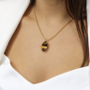 Marquise Shape Tiger Eye Pendant · Custom Cut Pendant · Long Gemstone Necklace · Unique Bridal Pendant · Necklace For Mom