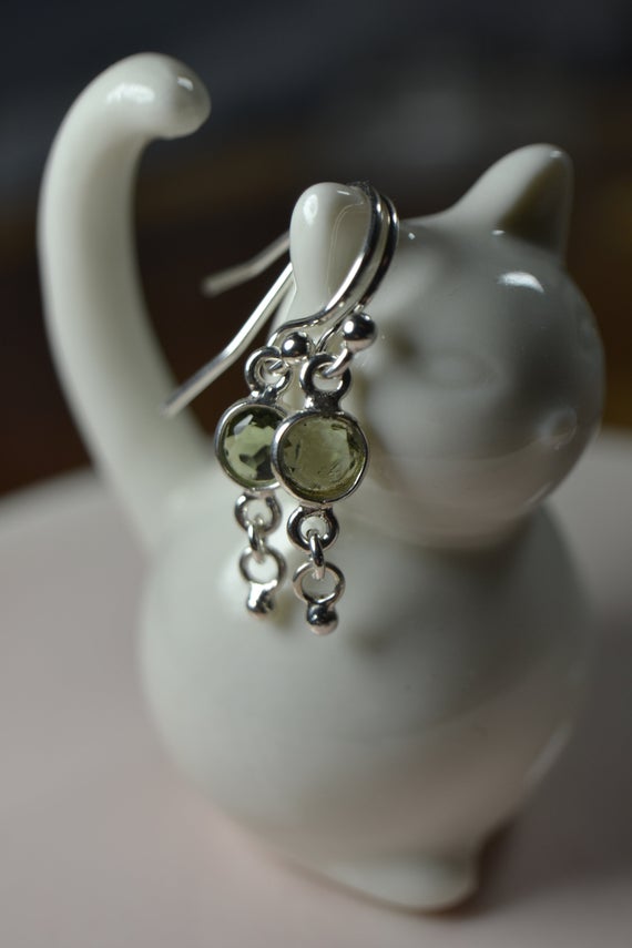 Moldavite Earrings In Sterling Silver // Tektite Earrings // Genuine Moldavite Jewelry // Czech Moldavite // Healing Gemstone // Dainty