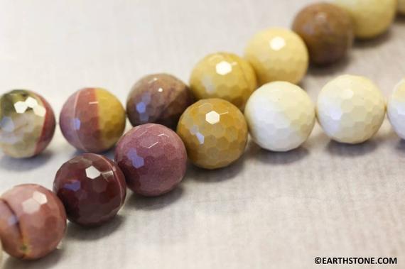 L/ Mookaite 18mm/ 16mm Faceted Round Beads 16" Strand Natural Red And Yellow Color Beads Origin Australia