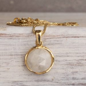 Moonstone Necklace, 14K Solid Yellow Gold Pendant, June Birthstone Necklace, Gold Necklace, White Necklace, Bridal Necklace, Wedding Jewelry | Natural genuine Array jewelry. Buy handcrafted artisan wedding jewelry.  Unique handmade bridal jewelry gift ideas. #jewelry #beadedjewelry #gift #crystaljewelry #shopping #handmadejewelry #wedding #bridal #jewelry #affiliate #ad