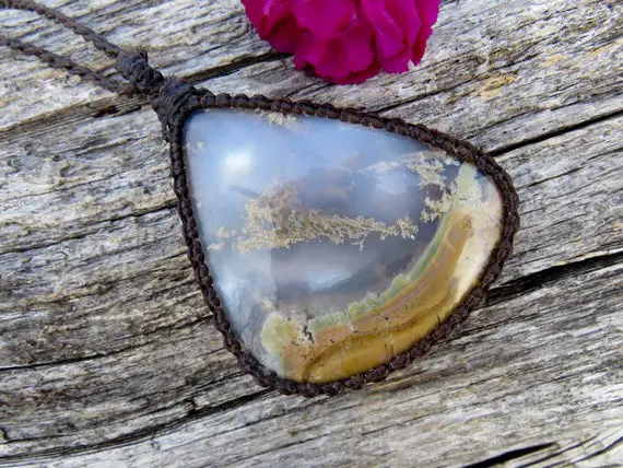 Plume Agate Gemstone Necklace, Plume Agate Cabochon, Plume Agate For Sale, Rare Agates,  Plume Agate Meaning, Unique Gift Ideas, Macrame
