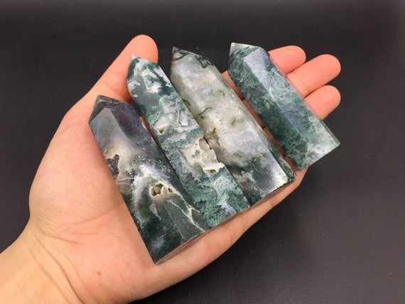 Moss Agate Point Tower Gemstone Moss Agate Geode Crystal Tower Stone Standing Point Meditation Tool Healing Reiki Crystal Grid Supply