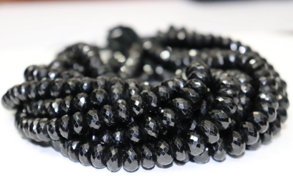 Natural Black Tourmaline Faceted Rondelle Beads    12mm Black Tourmaline Beads   Rondelle Black Tourmaline Beads   Faceted Tourmaline Strand