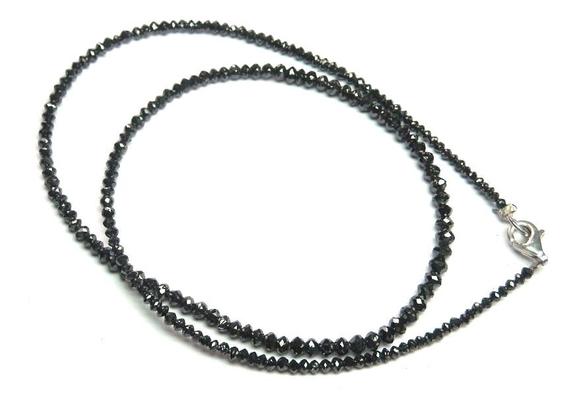 Natural Round Faceted Black Diamond Beads Necklace, 18k Solid Gold Clasp, Anniversary Gift
