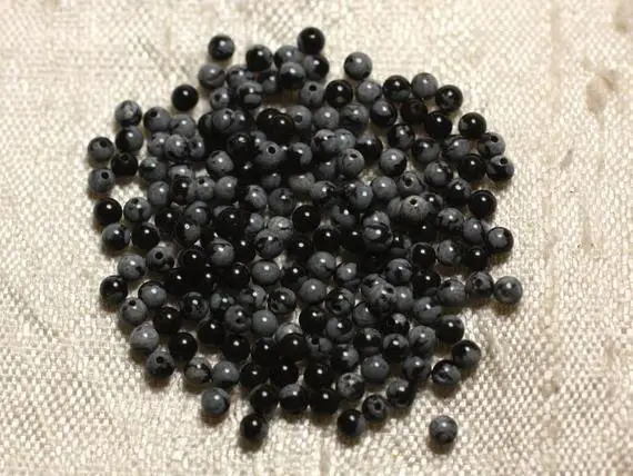 40pc - Perles De Pierre - Obsidienne Flocon Boules 2mm   4558550006950