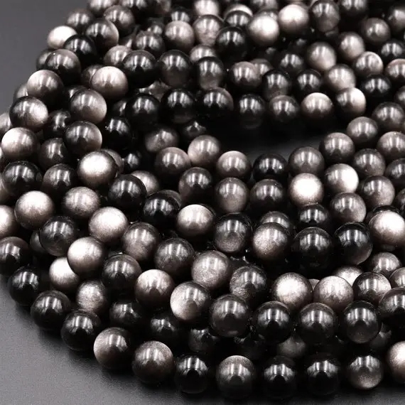 Aaa Natural Silver Obsidian Beads 6mm 8mm 10mm 12mm 15.5" Strand