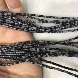 Shop Obsidian Bead Shapes! Natural Obsidian Snowflake Black 2-2.5mm Column Genuine Gemstone Loose Tube Beads 15 inch Jewelry Supply Bracelet Necklace Material Support | Natural genuine other-shape Obsidian beads for beading and jewelry making.  #jewelry #beads #beadedjewelry #diyjewelry #jewelrymaking #beadstore #beading #affiliate #ad