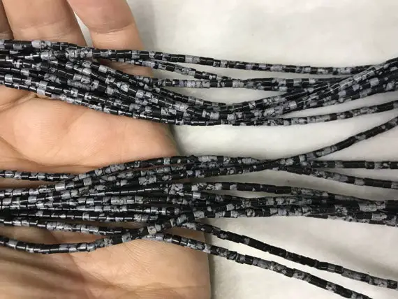 Natural Obsidian Snowflake Black 2-2.5mm Column Genuine Gemstone Loose Tube Beads 15 Inch Jewelry Supply Bracelet Necklace Material Support