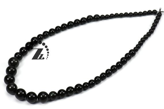 Black Obsidian,18 Inch Full Strand Natural Black Obsidian Smooth Graduated Round Beads,gemstone Beads,6-12mm