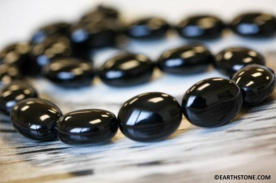 L/ Black Onyx 15x20mm Oval Pebble Beads 16" Strand Dyed Black Onyx Gemstone Beads For Jewelry Making
