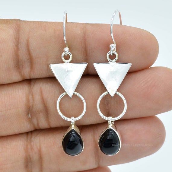 Amazing Black Onyx Gemstone Earring | Designer Silver Stone Earring | 925 Sterling Silver Earrings | Drop Earrings | December Birthstone