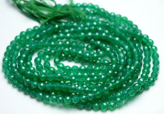 13 Inches Strand Green Onyx Rondelle 4mm Rare Beads Faceted Gemstone Beads Superb Aaa Chalcedony Rondelles Semi Precious No1258