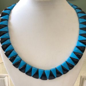 Shop Onyx Necklaces! Natural Black Onyx/Howlite Turquoise Layout Necklace, Cleopatra Necklace, Graduated Collar Necklace, 14" 17mm 76 Piece, GDS1918 | Natural genuine Onyx necklaces. Buy crystal jewelry, handmade handcrafted artisan jewelry for women.  Unique handmade gift ideas. #jewelry #beadednecklaces #beadedjewelry #gift #shopping #handmadejewelry #fashion #style #product #necklaces #affiliate #ad