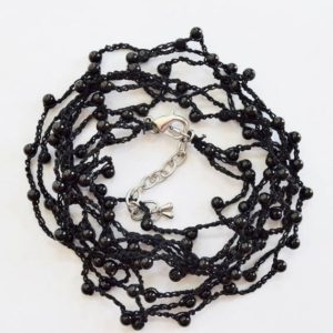 Shop Onyx Necklaces! Three strand Hand Crochet Necklace with Natural black Onyx beads – 1 pc | Natural genuine Onyx necklaces. Buy crystal jewelry, handmade handcrafted artisan jewelry for women.  Unique handmade gift ideas. #jewelry #beadednecklaces #beadedjewelry #gift #shopping #handmadejewelry #fashion #style #product #necklaces #affiliate #ad