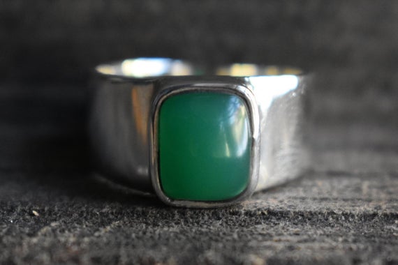 Mens Green Onyx Ring,natural Green Onyx Ring,925 Silver Ring,unisex Green Onyx Ring,mens Onyx Ring,square Shape Ring,gemstone Ring