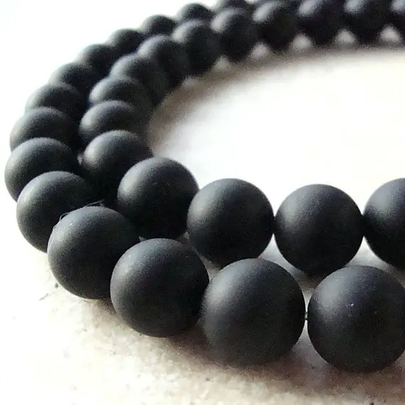 6mm Jet Black Onyx Smooth Frosted Matte Round Beads - 12 Pieces