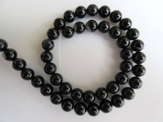 Black Onyx Large Hole Gemstone Beads, 8mm Black Onyx Smooth Round Beads, Drill Size 1mm, 15 Inch Strand, Gds561