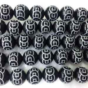 Shop Onyx Round Beads! black onyx stamped beads – black and white beads – white pattern jewelry beads – 8mm 10mm black gemstone beads – round stone beads -15in | Natural genuine round Onyx beads for beading and jewelry making.  #jewelry #beads #beadedjewelry #diyjewelry #jewelrymaking #beadstore #beading #affiliate #ad