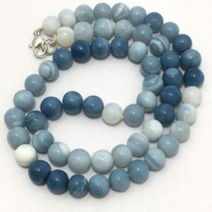 7.5 – 8.5 mm  Natural Blue Opal Round Gemstone Beaded Strand Necklace with 92.5 Silver Clasp / Necklace Gift / Blue Opal Wholesale / Opal | Natural genuine Gemstone jewelry. Buy crystal jewelry, handmade handcrafted artisan jewelry for women.  Unique handmade gift ideas. #jewelry #beadedjewelry #beadedjewelry #gift #shopping #handmadejewelry #fashion #style #product #jewelry #affiliate #ad